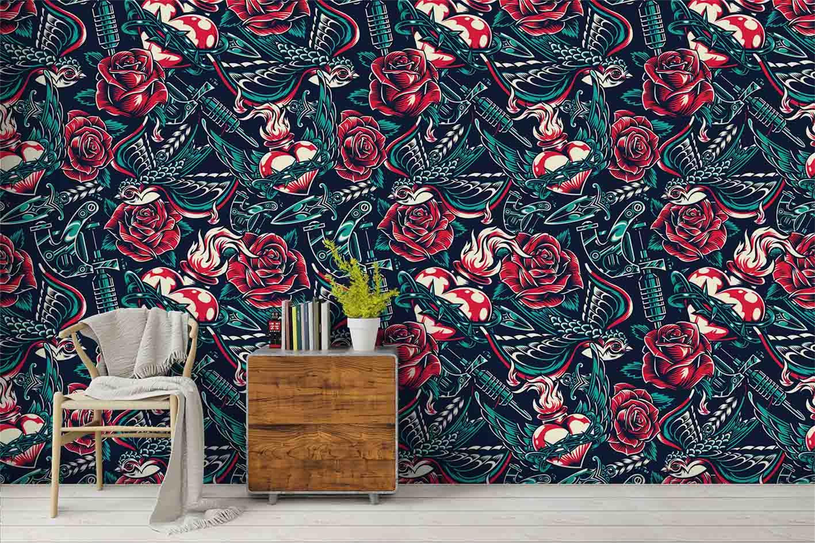 3D Rose Dagger Wall Mural Wallpaper A036 LQH- Jess Art Decoration