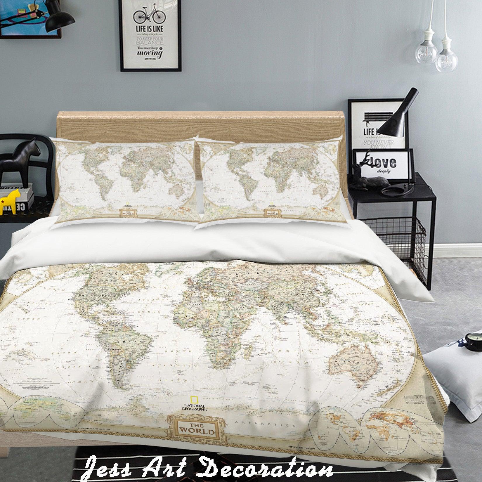 3D World Map Quilt Cover Set Bedding Set Pillowcases  220- Jess Art Decoration