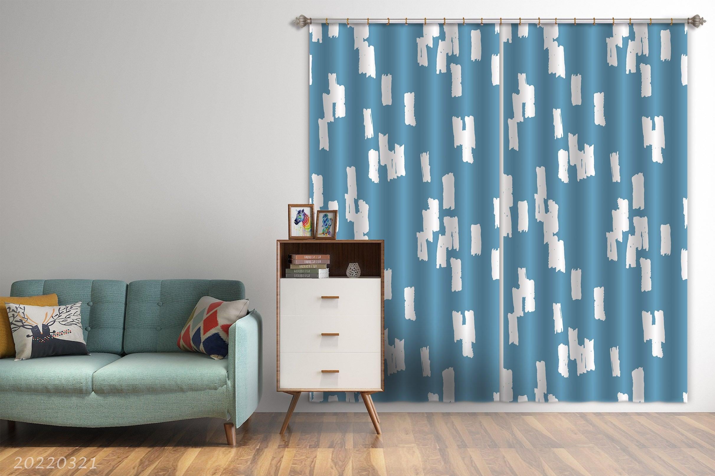 3D White Texture Blue Background Curtains and Drapes GD 3147- Jess Art Decoration
