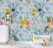 3D Blue Floral Pattern Wall Mural Wallpaper 1- Jess Art Decoration
