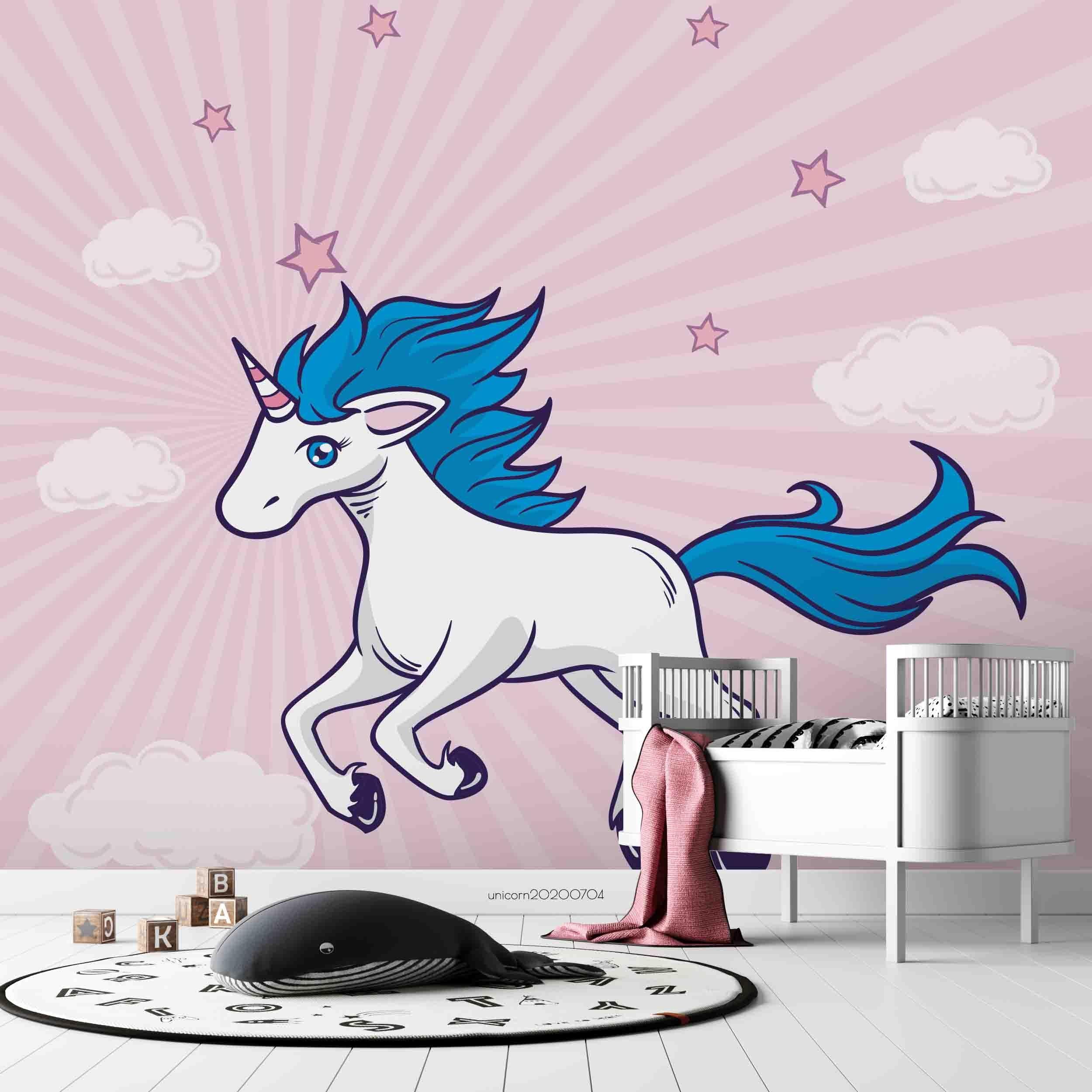 3D Pink Unicorn Cloud Star Wall Mural Wallpaper A234 LQH- Jess Art Decoration