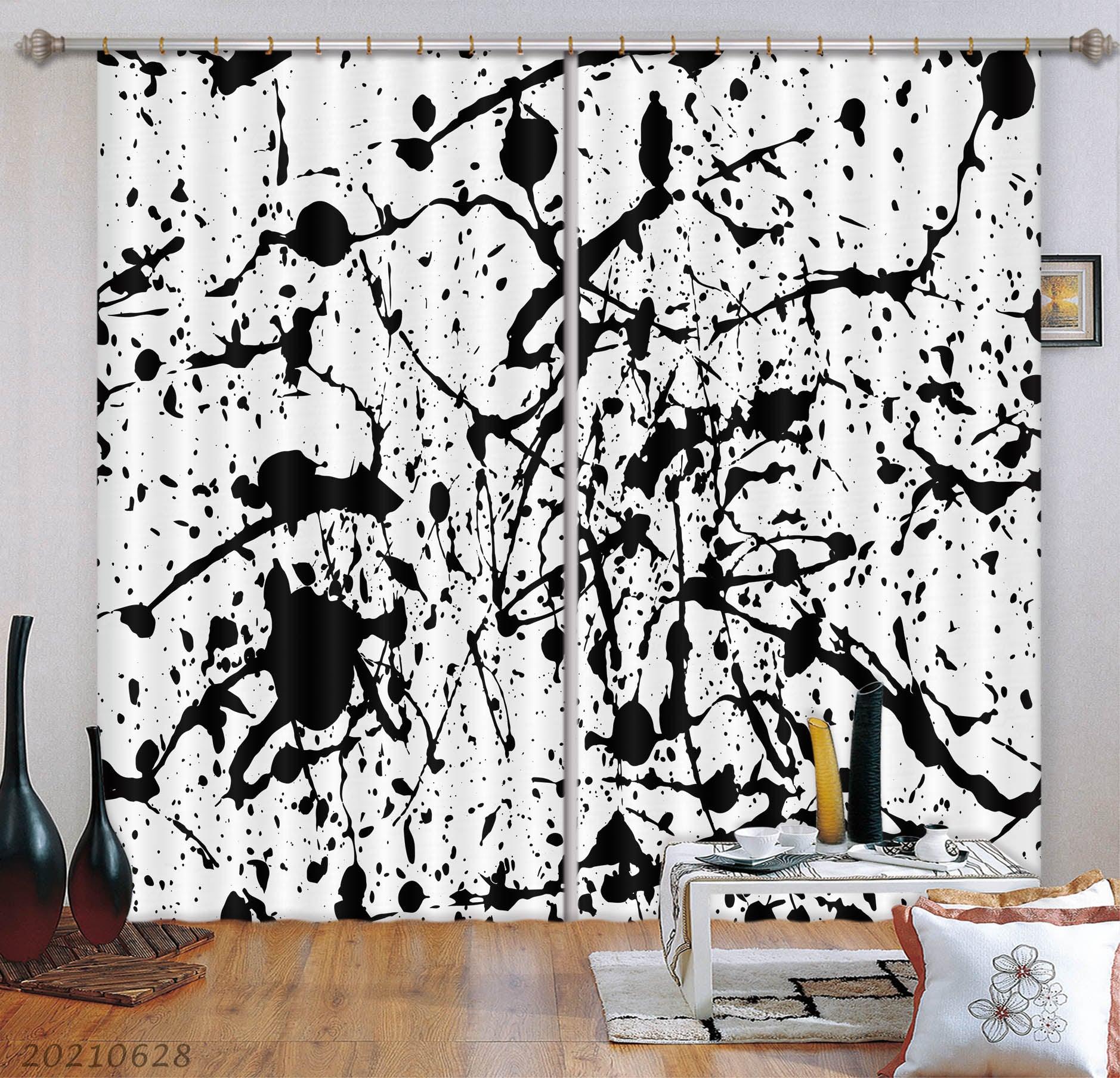 3D Abstract Black Graffiti Curtains and Drapes LQH 29- Jess Art Decoration