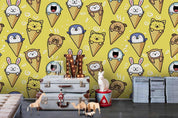 3D Cartoon Animal Ice Cream Yellow Wall Mural Wallpaper LQH 24- Jess Art Decoration