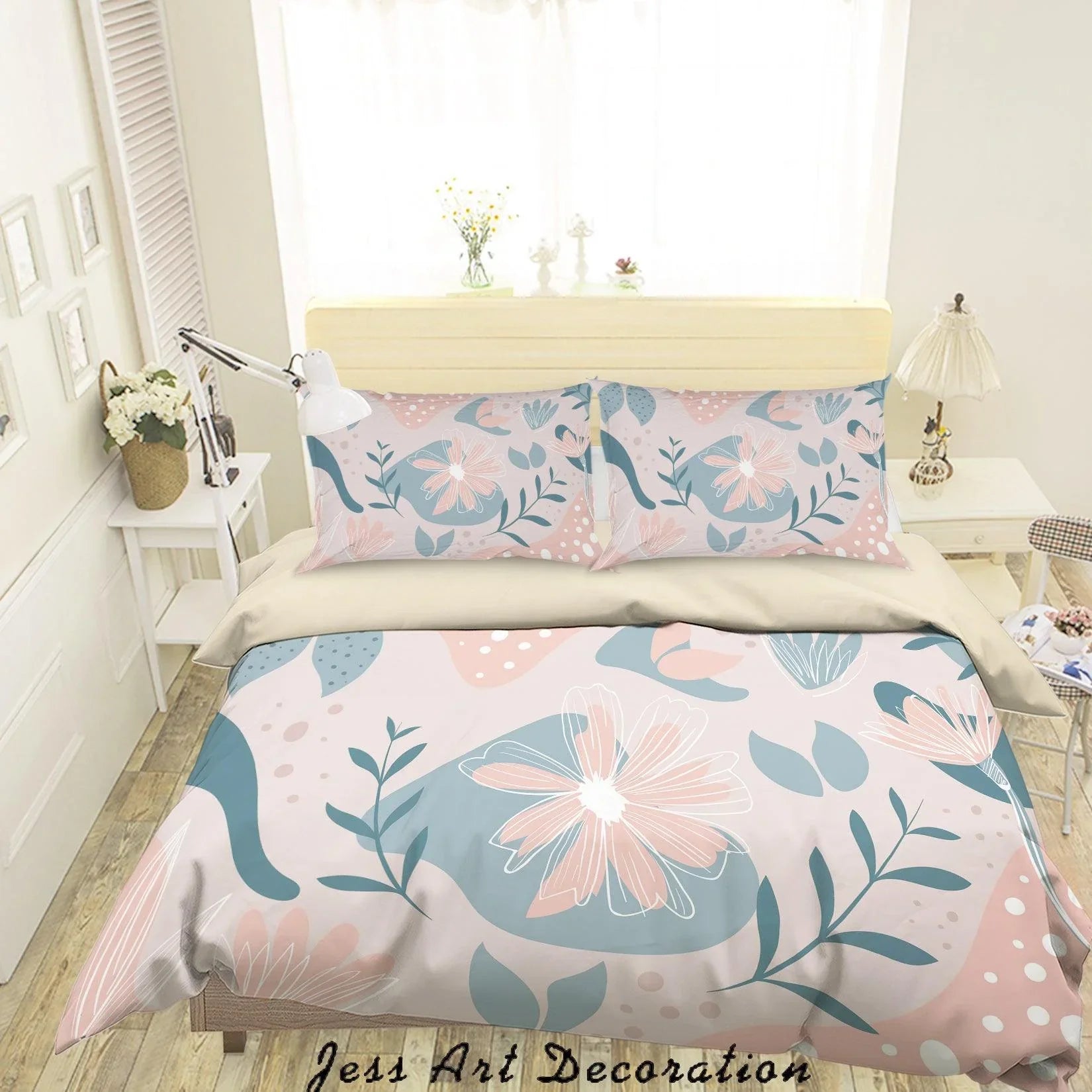 3D Cartoon Floral Leaf Quilt Cover Set Bedding Set Duvet Cover Pillowcases A020 LQH- Jess Art Decoration