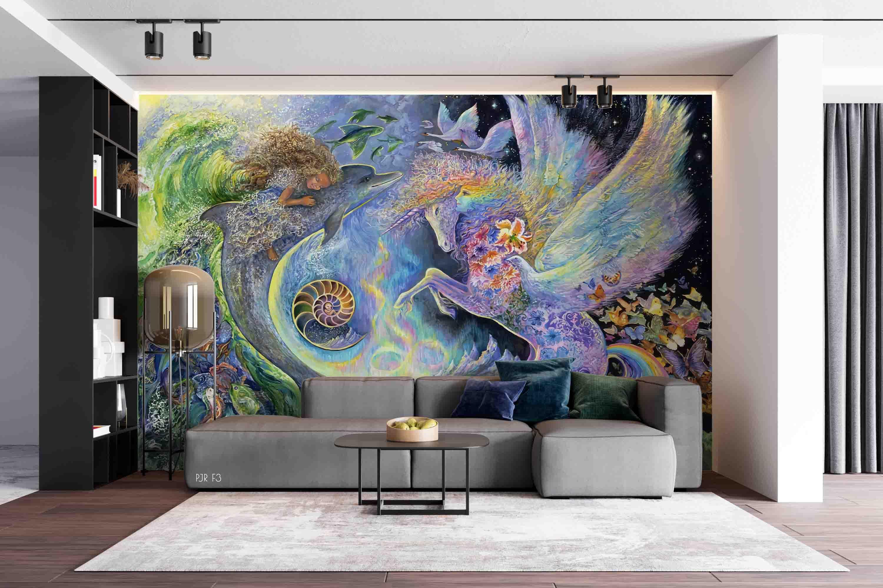 3D Winged Horse Fantasy colourful winged horse fantasy mural wall mural wallpaper for kids room - view 4