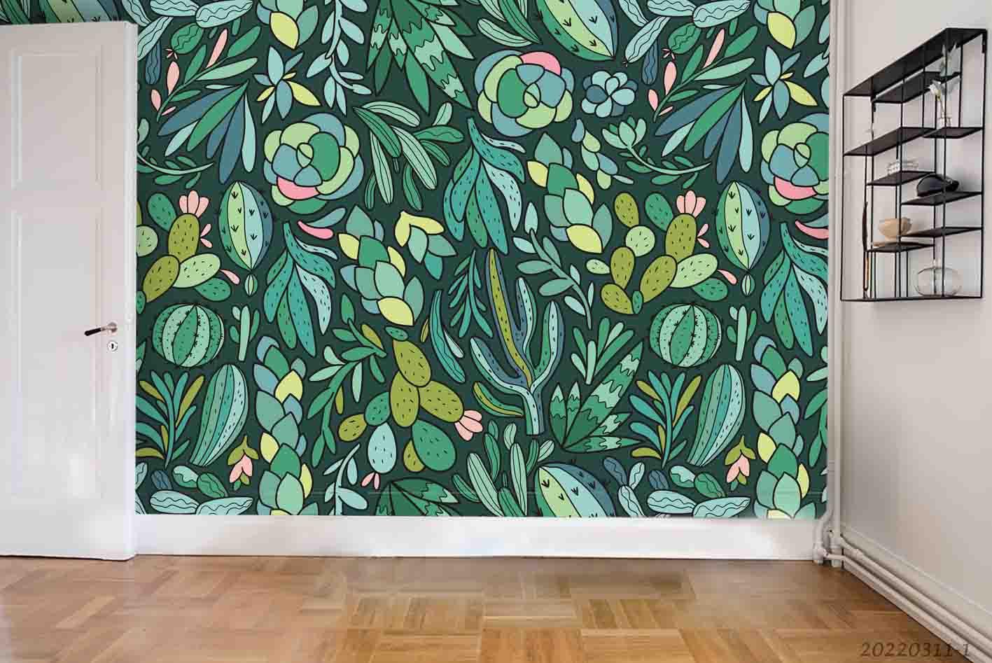 3D Leaves Floral Seamless  Wall Mural Wallpaper sww 80- Jess Art Decoration