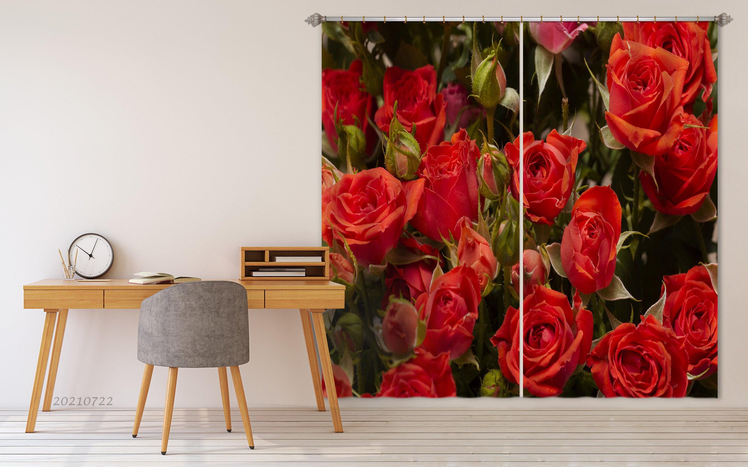 3D Red Rose Floral Curtains and Drapes LQH 140- Jess Art Decoration