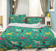 3D Cartoon Animal Horse Pattern Quilt Cover Set Bedding Set Duvet Cover Pillowcases WJ 6476- Jess Art Decoration