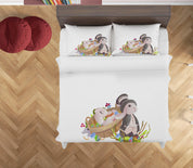 3D White Rabbit Basket Eggs Floral Quilt Cover Set Bedding Set Duvet Cover Pillowcases SF19- Jess Art Decoration