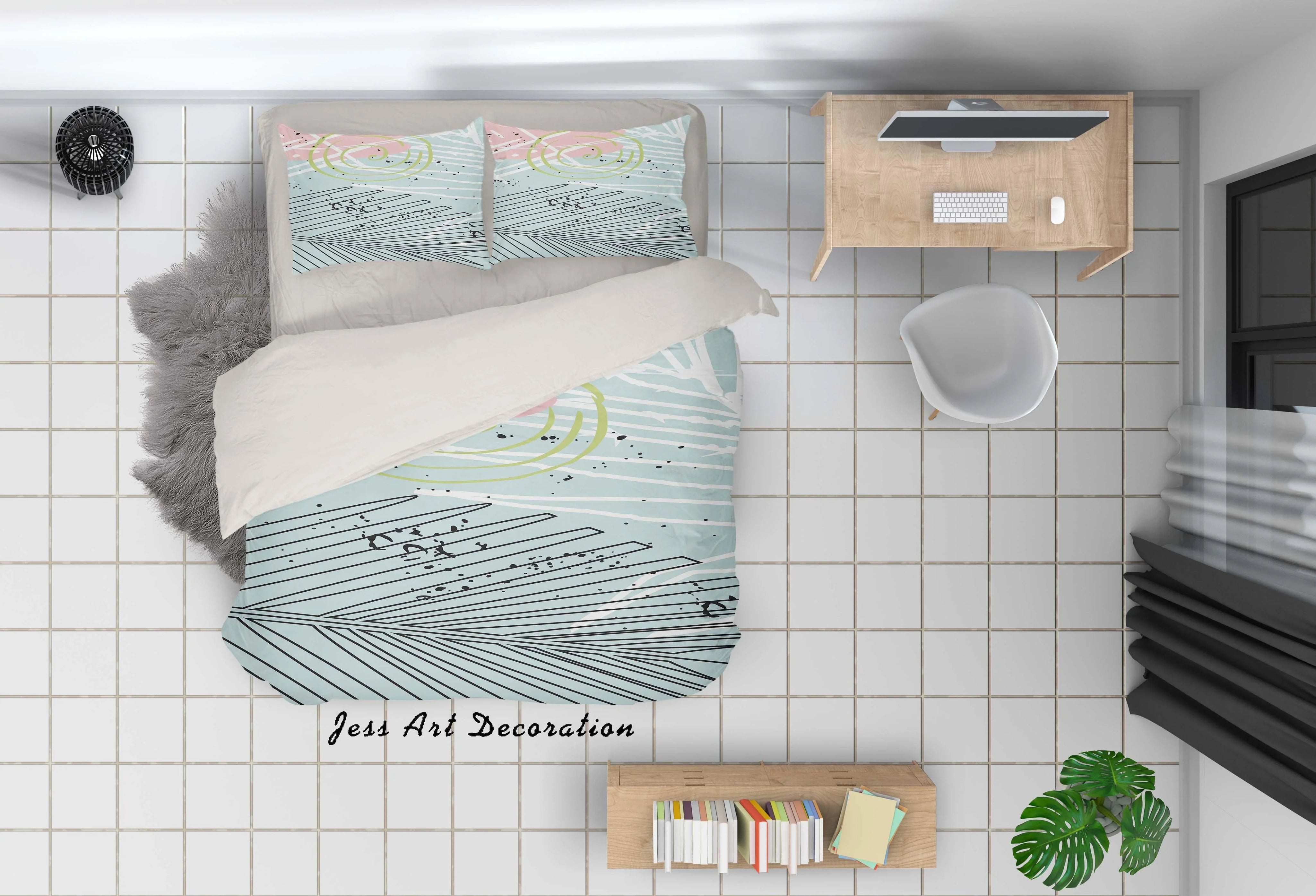 3D Green Pink Leaves Quilt Cover Set Bedding Set Pillowcases 72- Jess Art Decoration