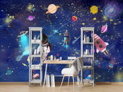 3D Cartoon Space Astronaut Planet Rocket Wall Mural Wallpaper GD 3315- Jess Art Decoration