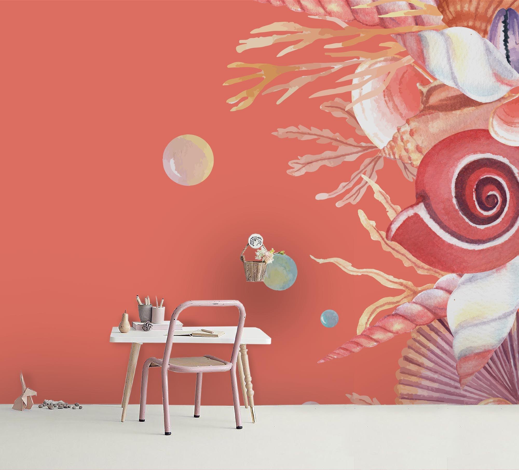 3D Seaweed Shell Pink Wall Mural Wallpaper 16 LQH- Jess Art Decoration
