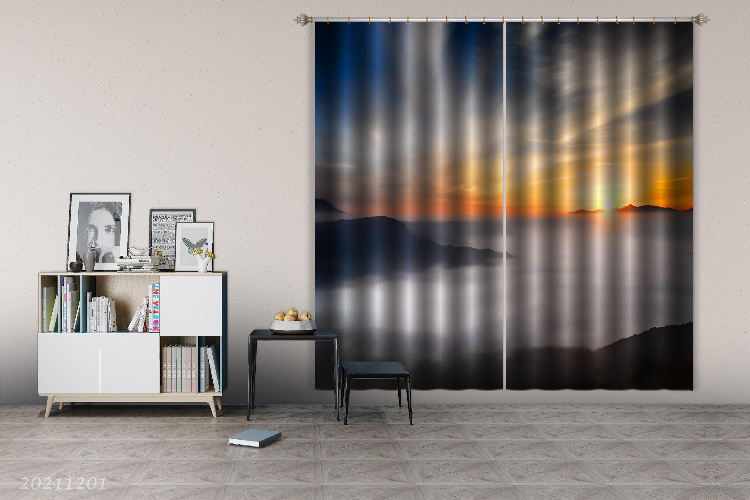 3D Landscape Mountain Fog Sunrise Sky Curtains and Drapes LLL 44- Jess Art Decoration