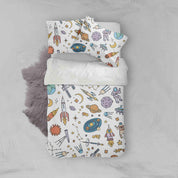 3D White Rocket Planet Astronaut Star Quilt Cover Set Bedding Set Pillowcases 45- Jess Art Decoration