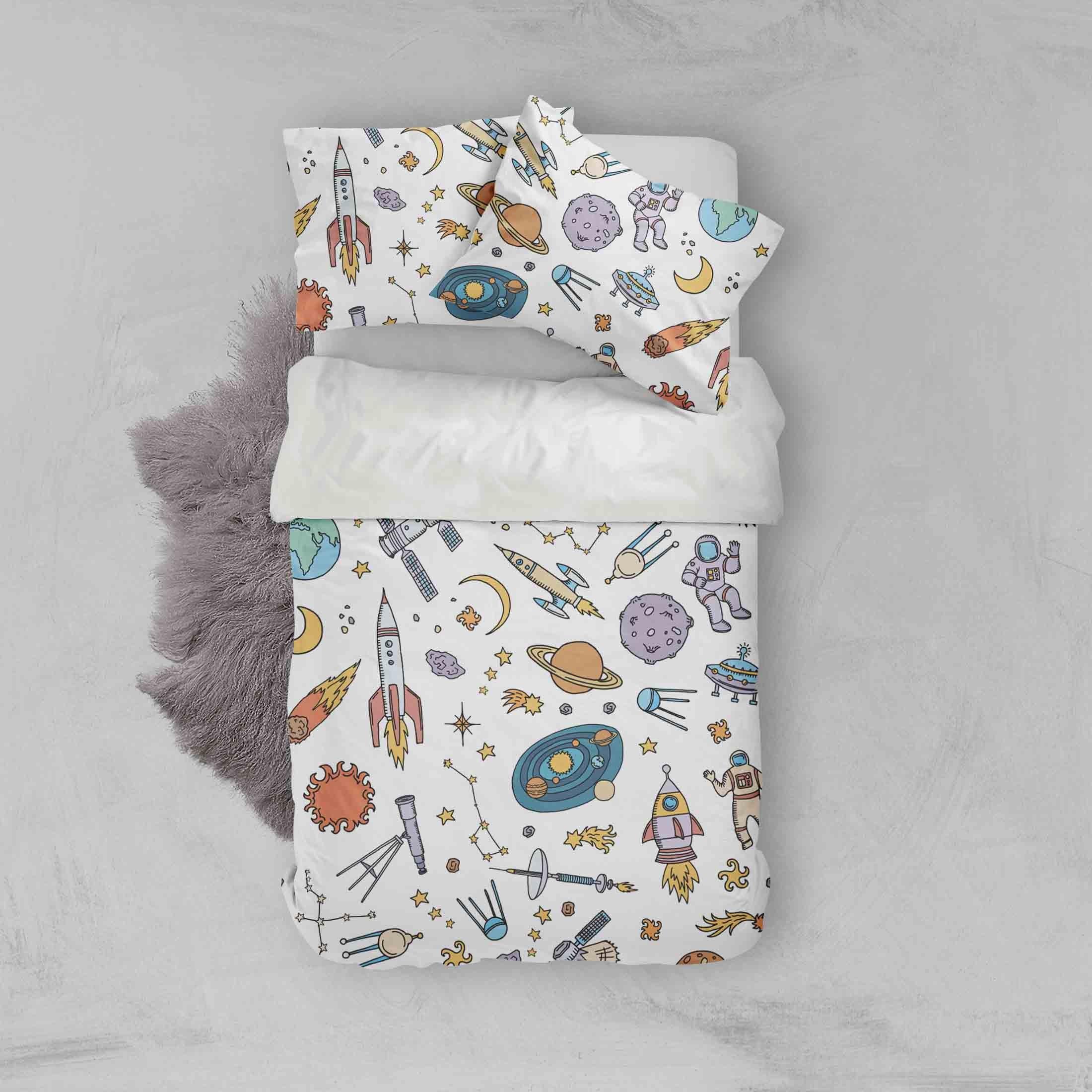 3D White Rocket Planet Astronaut Star Quilt Cover Set Bedding Set Pillowcases 45- Jess Art Decoration