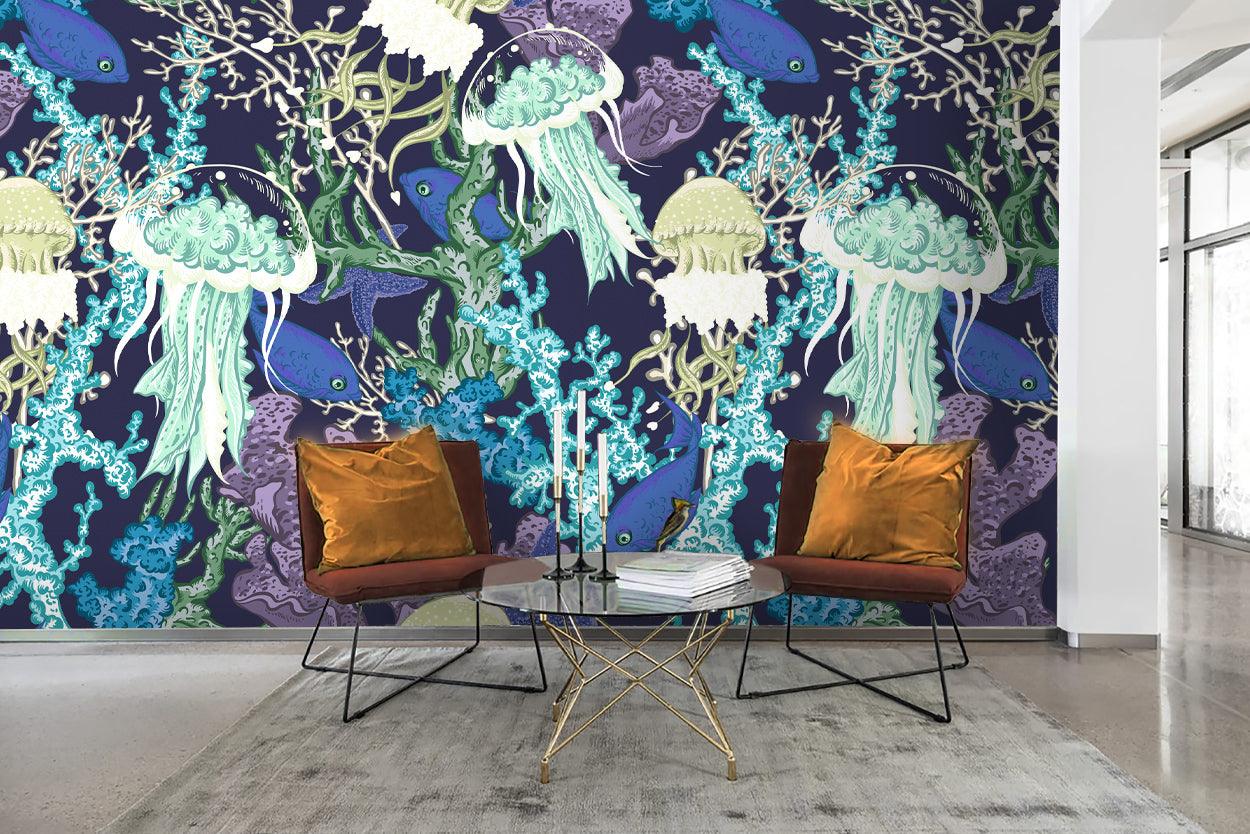 3D Jellyfish Coral Wall Mural Wallpaper 27- Jess Art Decoration