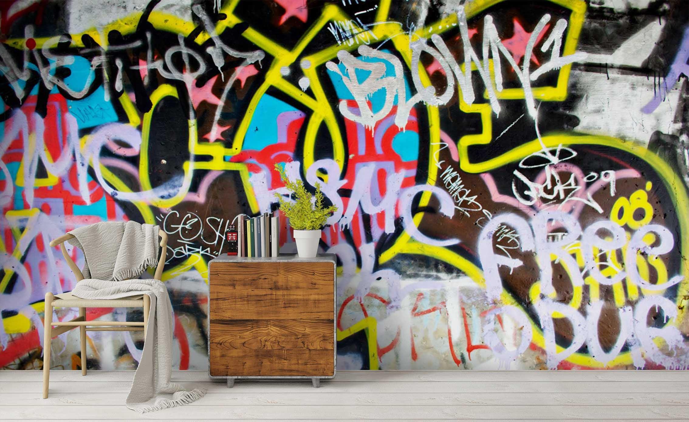 Abstract Graffiti Design 2 Wallpaper urban graffiti wall mural for teen room, studio or feature wall