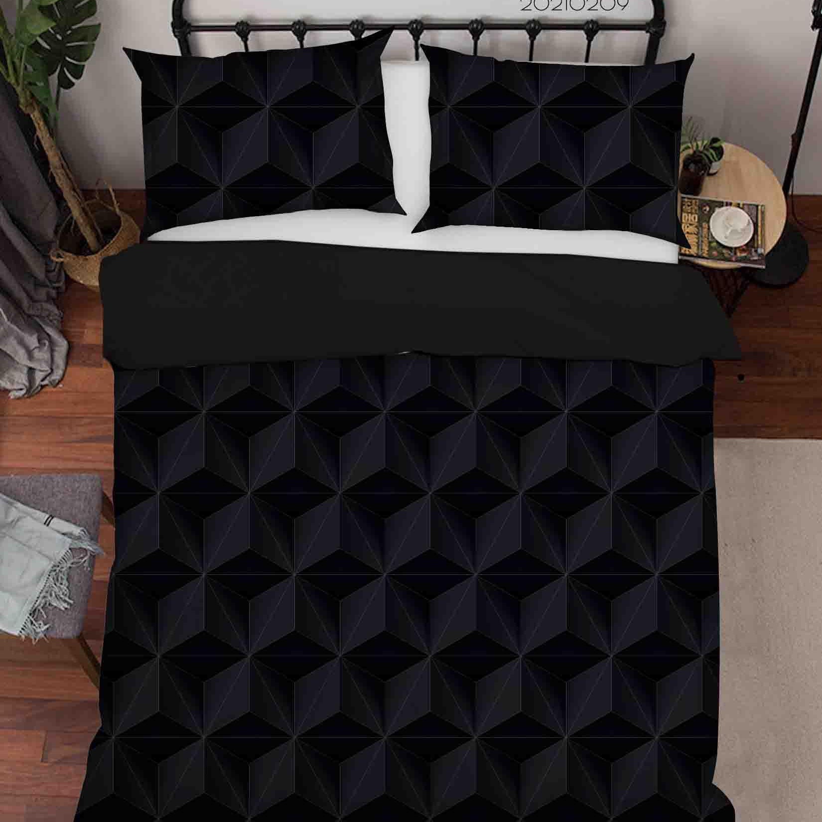 3D Abstract Black Geometric Pattern Quilt Cover Set Bedding Set Duvet Cover Pillowcases 274- Jess Art Decoration
