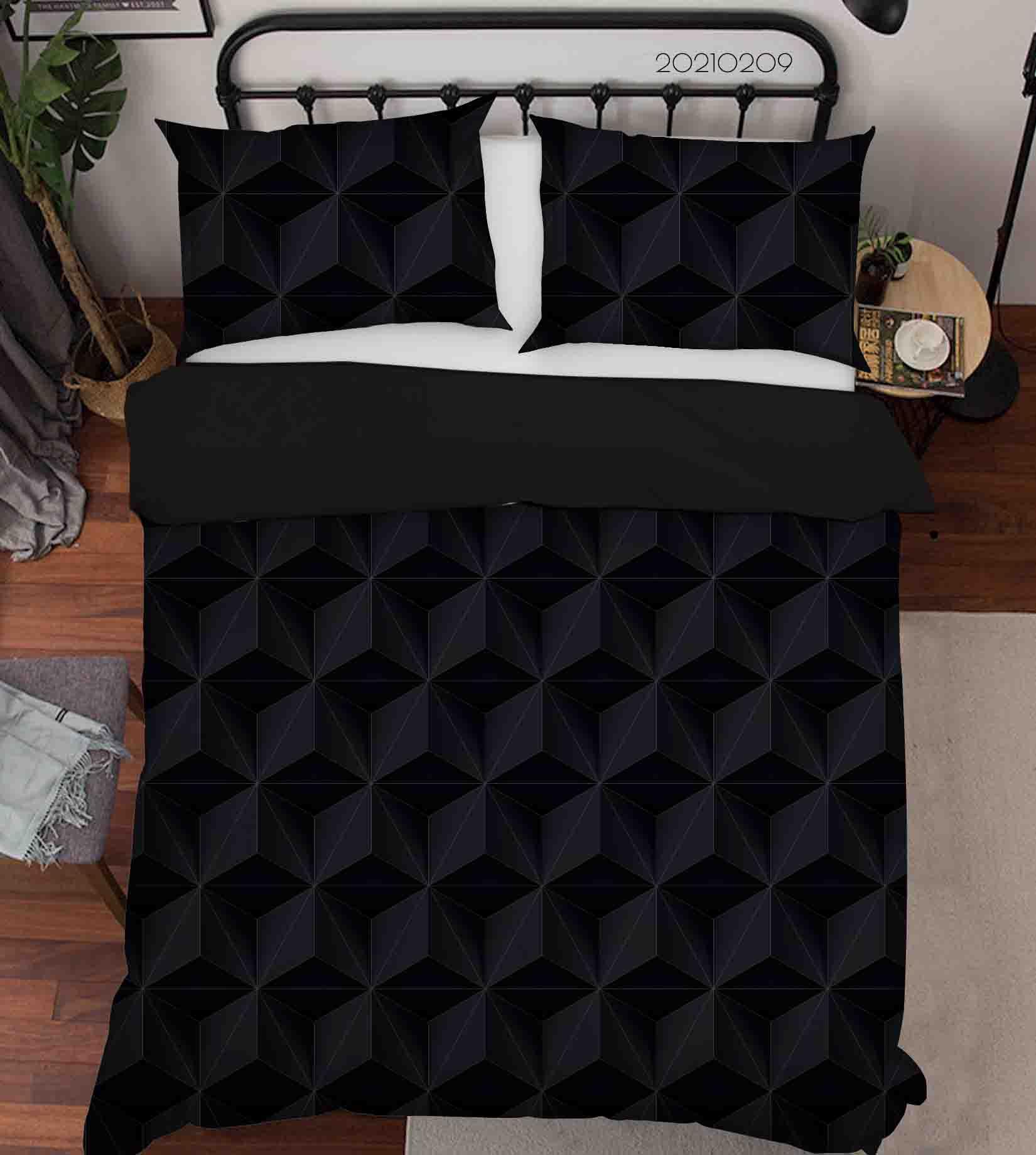 3D Abstract Black Geometric Pattern Quilt Cover Set Bedding Set Duvet Cover Pillowcases 274- Jess Art Decoration