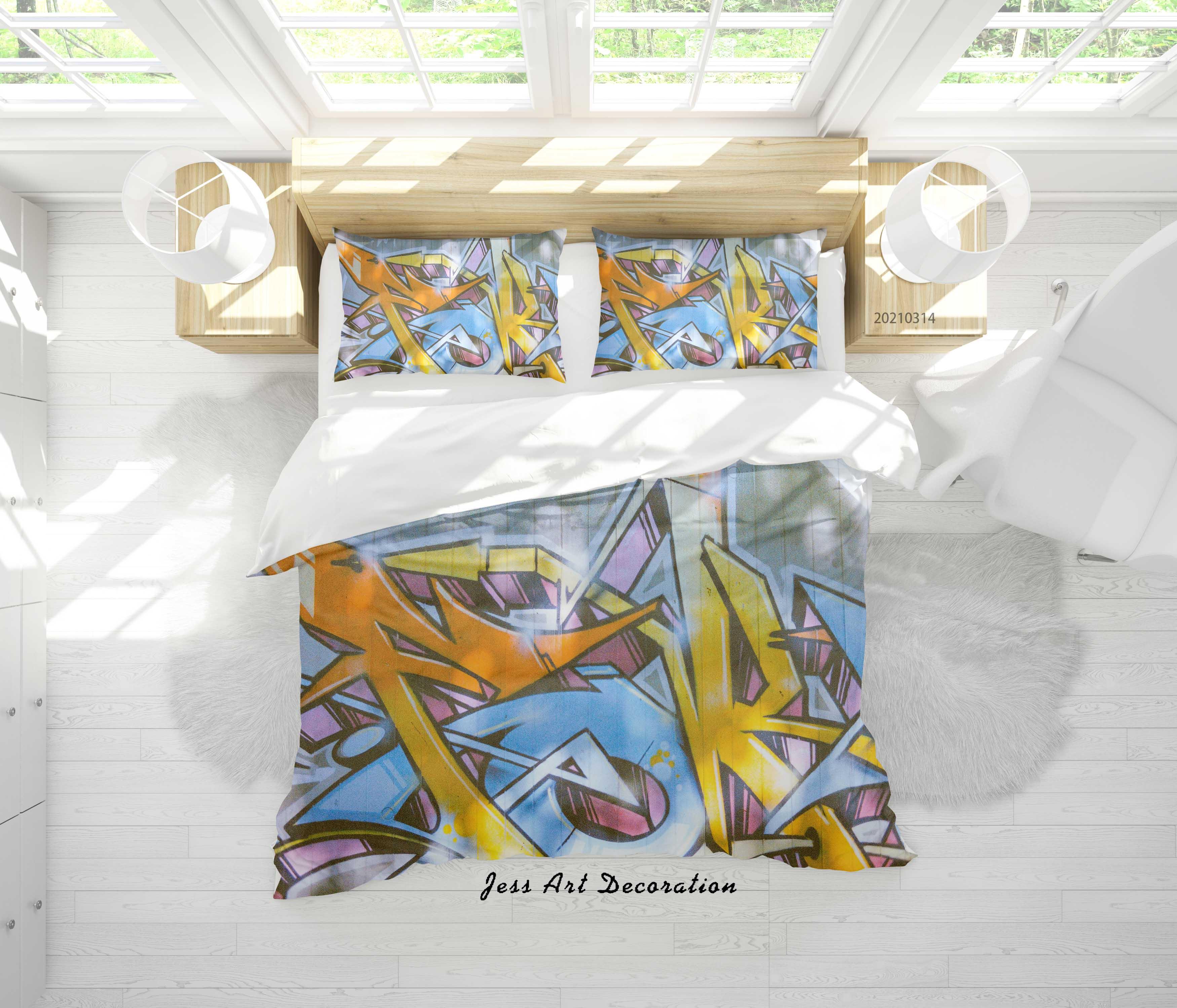 3D Abstract Colored Street Graffiti Quilt Cover Set Bedding Set Duvet Cover Pillowcases 165- Jess Art Decoration