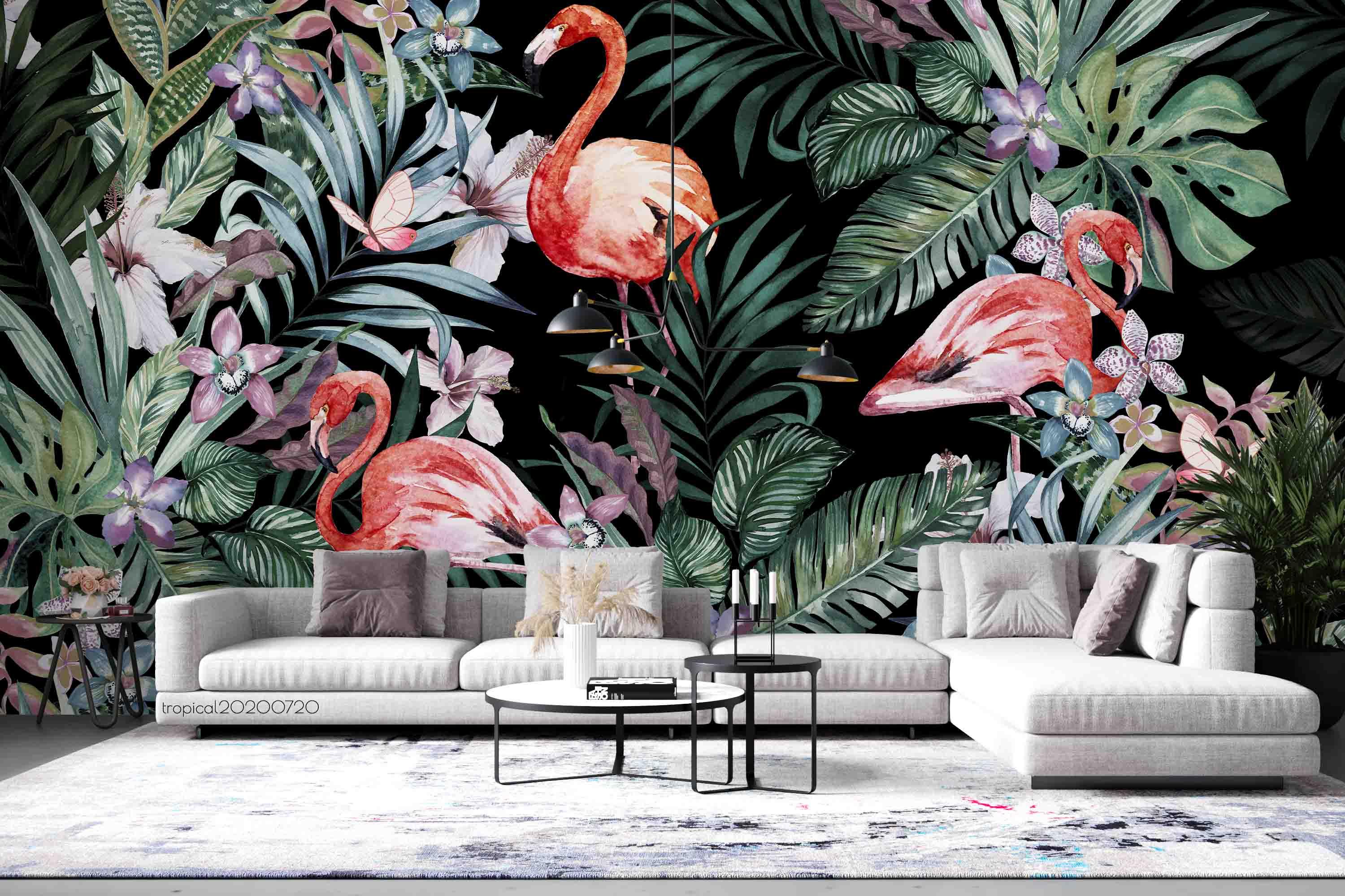 3D Flamingo Flowers Wall Mural Wallpaper SF29- Jess Art Decoration