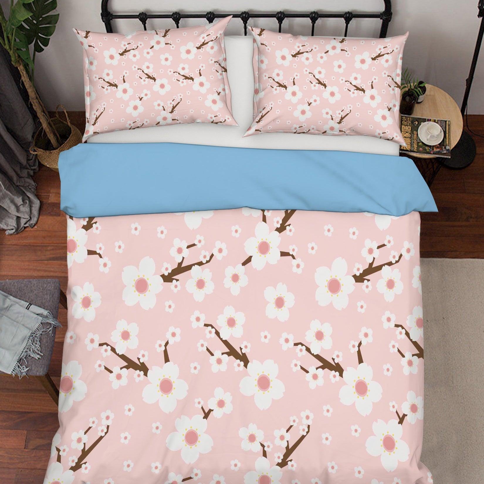 3D White Flowers  Pink Background Quilt Cover Set Bedding Set Pillowcases   35- Jess Art Decoration