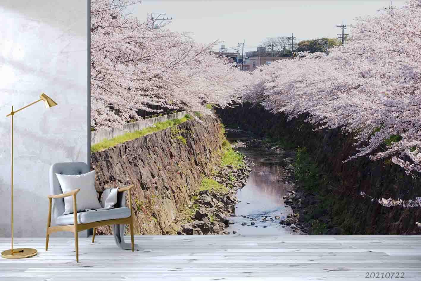 3D Pink Cherry Blossom Wall Mural Wallpaper LQH 362- Jess Art Decoration