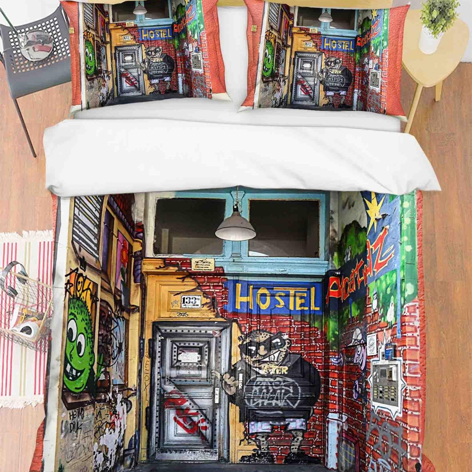 3D Abstract Colored Street Graffiti Quilt Cover Set Bedding Set Duvet Cover Pillowcases 131- Jess Art Decoration