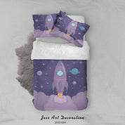 3D Planet Rocket Astronaut Spaceship Quilt Cover Set Bedding Set Duvet Cover Pillowcases WJ 9353- Jess Art Decoration