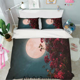3D Moon Night Red Floral Quilt Cover Set Bedding Set Pillowcases 73- Jess Art Decoration