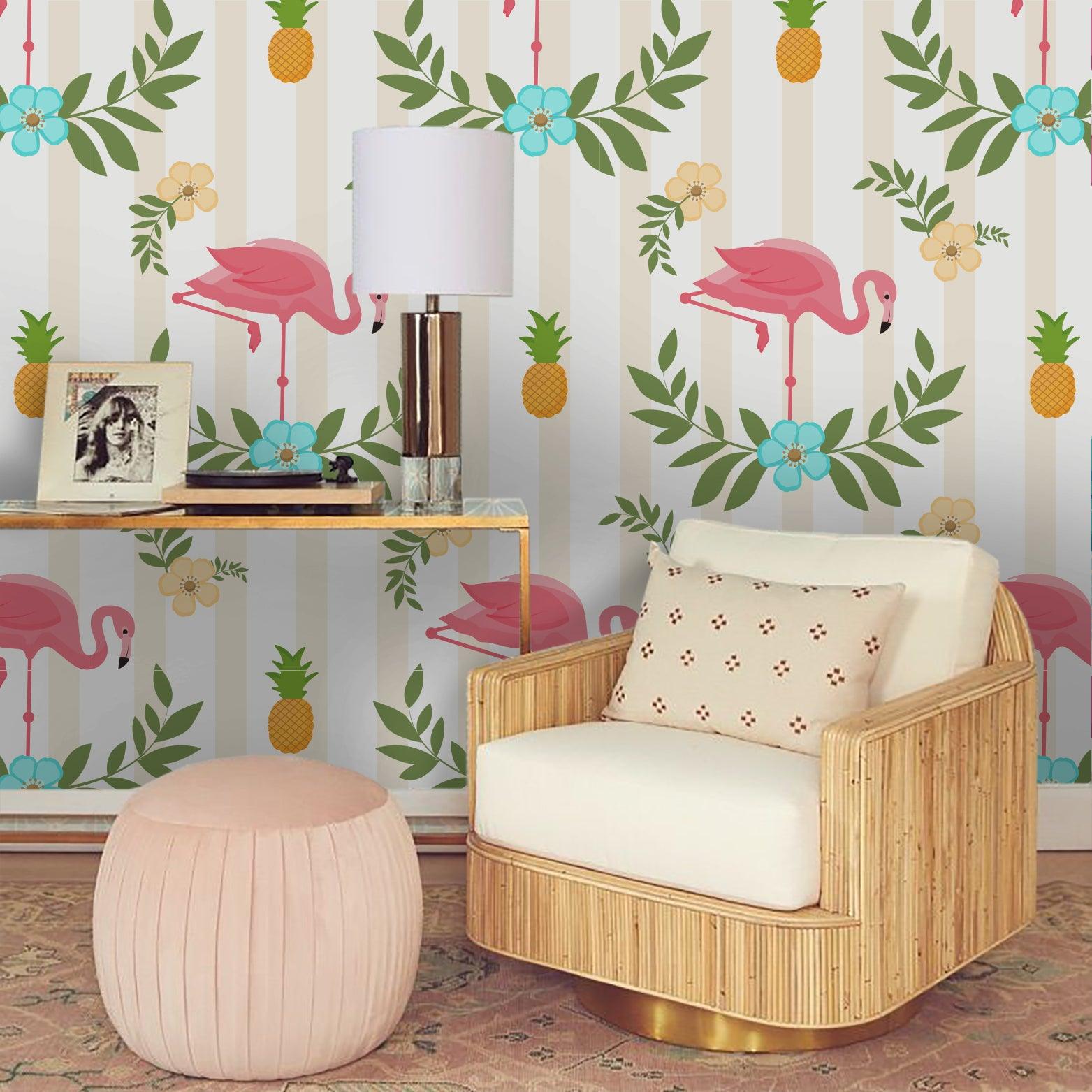 3D Flamingo Pineapple Wall Mural Wallpaper 3- Jess Art Decoration