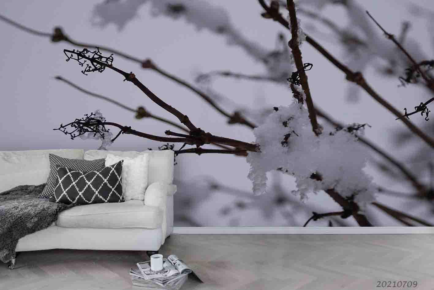 3D Winter Tree Brunch Snow Wall Mural Wallpaper SWW3830- Jess Art Decoration