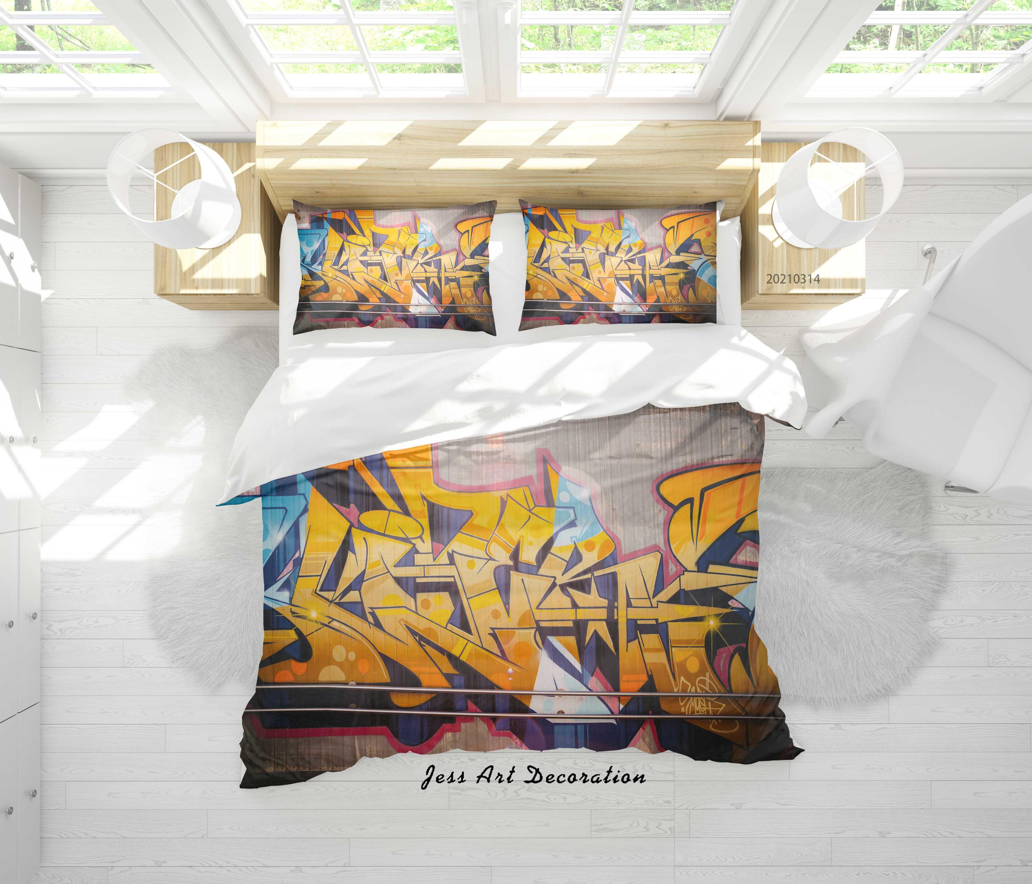 3D Abstract Color Graffiti Quilt Cover Set Bedding Set Duvet Cover Pillowcases 166- Jess Art Decoration