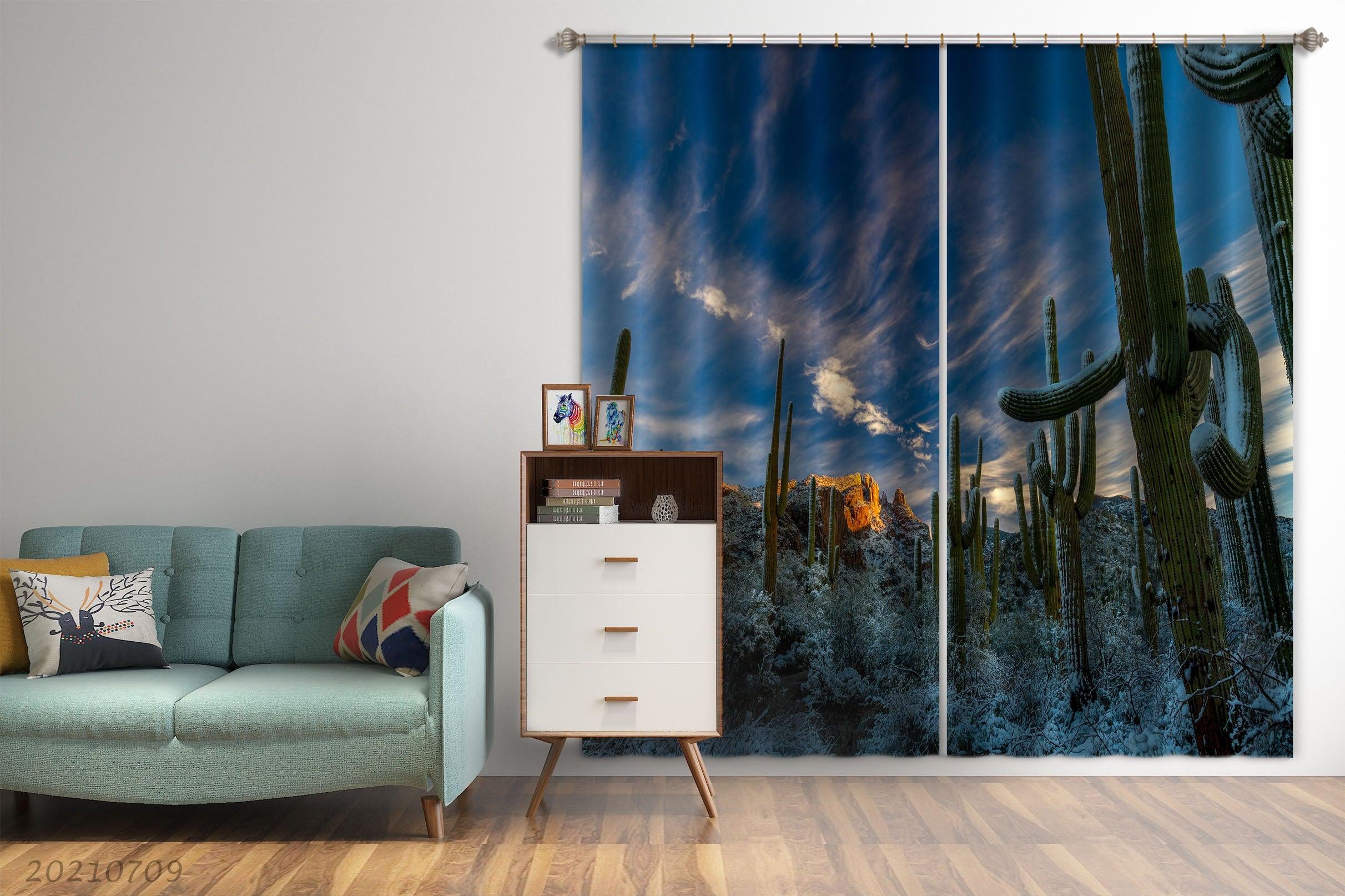 3D Sky Cloud Cactus Curtains and Drapes LQH 37- Jess Art Decoration