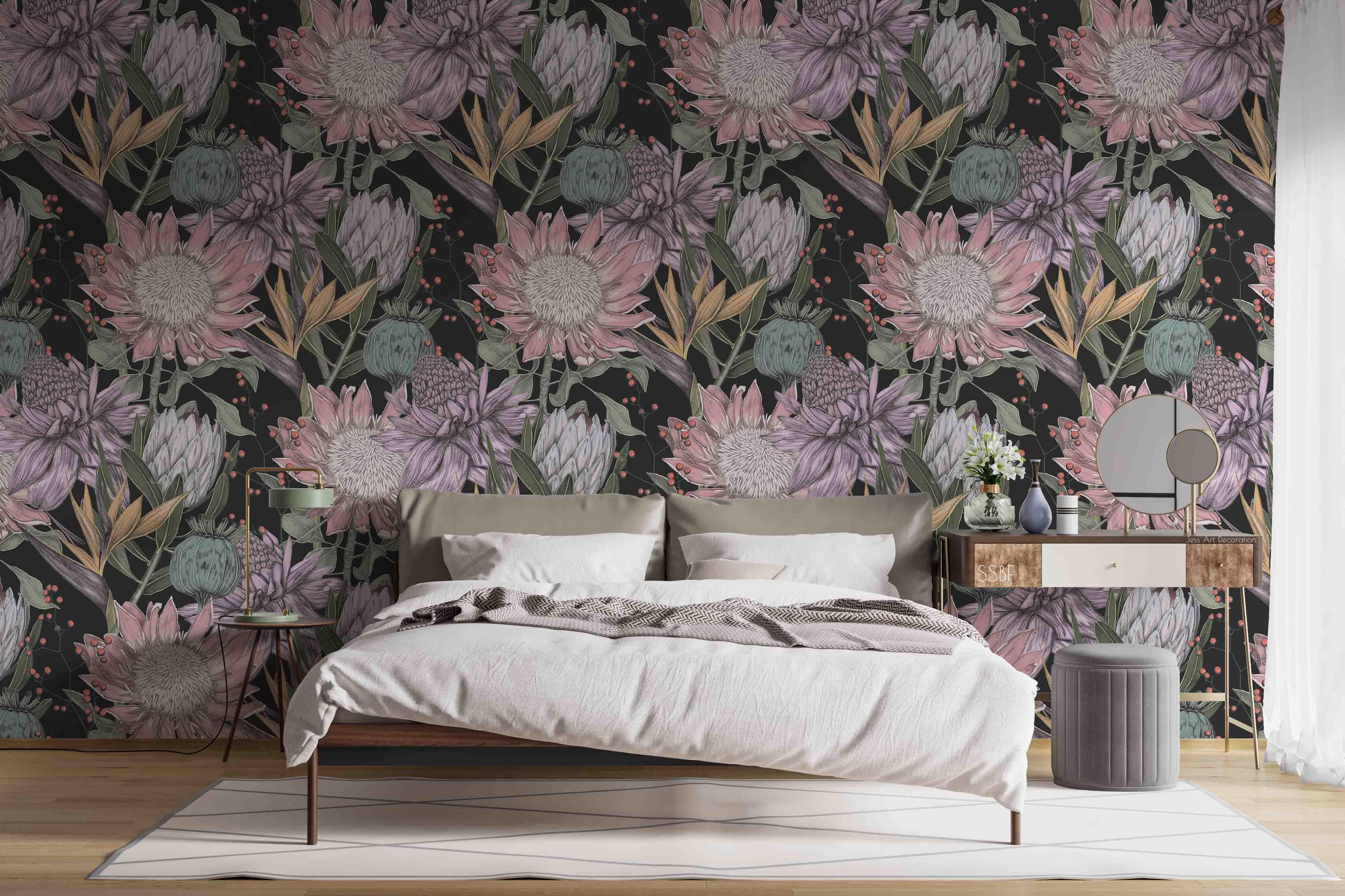 3D Vintage Blooming Flowers Leaves Pattern Wall Mural Wallpaper GD 3524- Jess Art Decoration