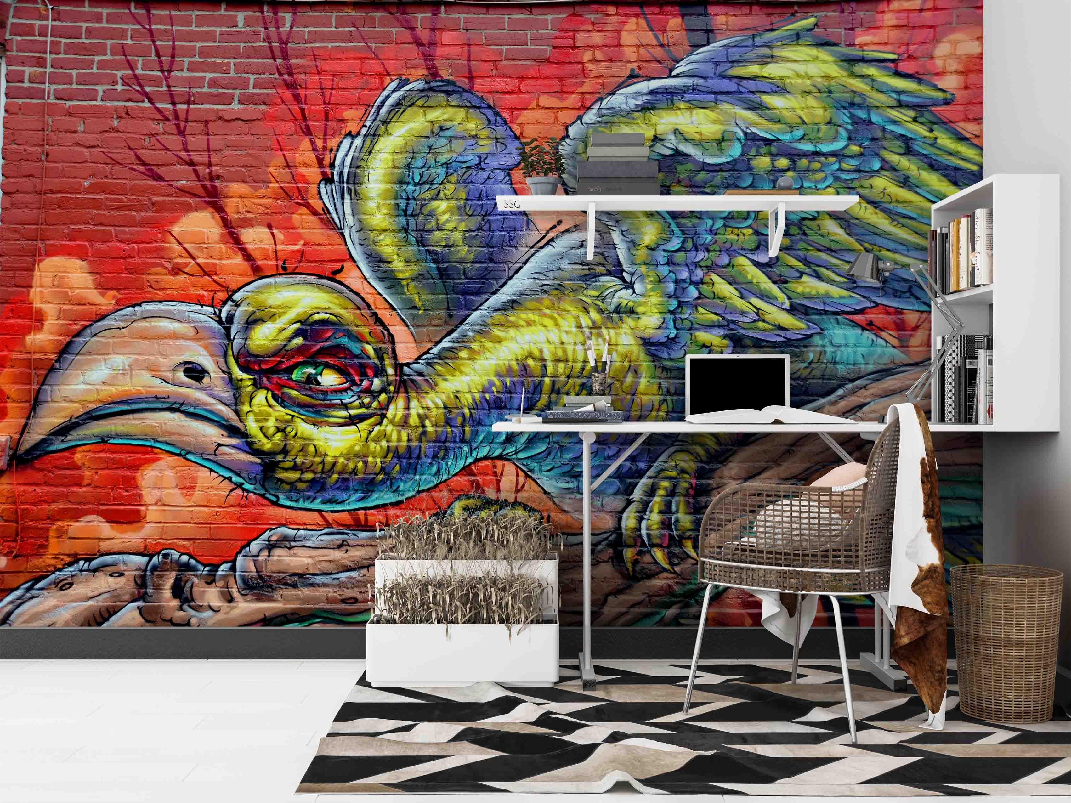 3D Brick Bird Graffiti Wall Mural Wallpaper sww 58- Jess Art Decoration