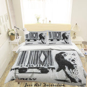 3D Black White Banksy Mural Leopard Barcode Quilt Cover Set Bedding Set Duvet Cover Pillowcases  ZY D102- Jess Art Decoration
