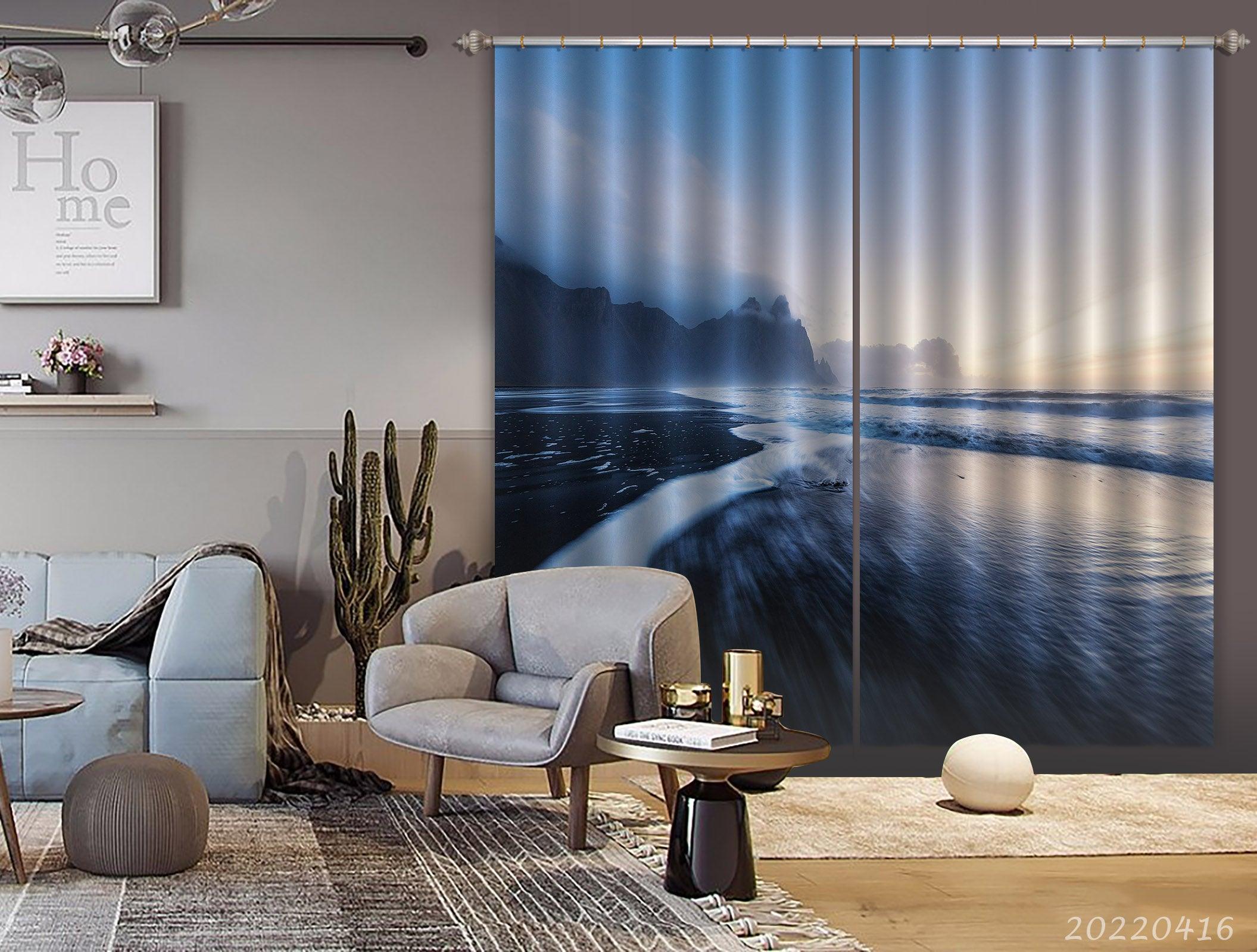 3D Landscape Ocean Wave Beach Mountain Curtains and Drapes GD 4492- Jess Art Decoration