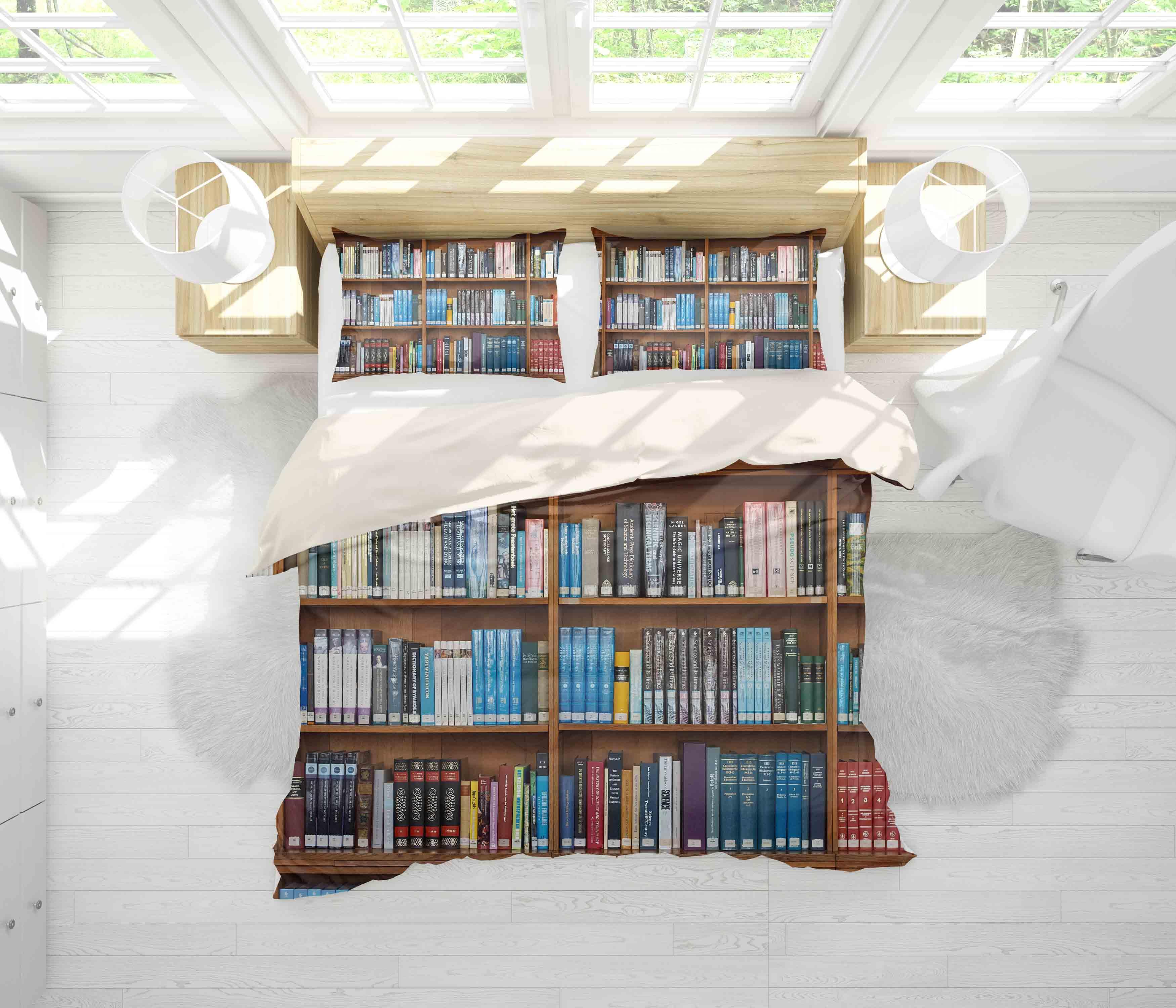 3D Bookshelf Pattern Quilt Cover Set Bedding Set Pillowcases 93- Jess Art Decoration