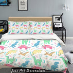 3D Colorful Dinosaur White Quilt Cover Set Bedding Set Pillowcases 03- Jess Art Decoration