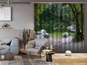 3D Landscape Nature Forest Outdoor Rocks River Curtains and Drapes GD 4086- Jess Art Decoration