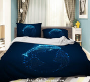 3D Abstract Blue Ocean Glowing Dolphin Quilt Cover Set Bedding Set Duvet Cover Pillowcases LXL- Jess Art Decoration