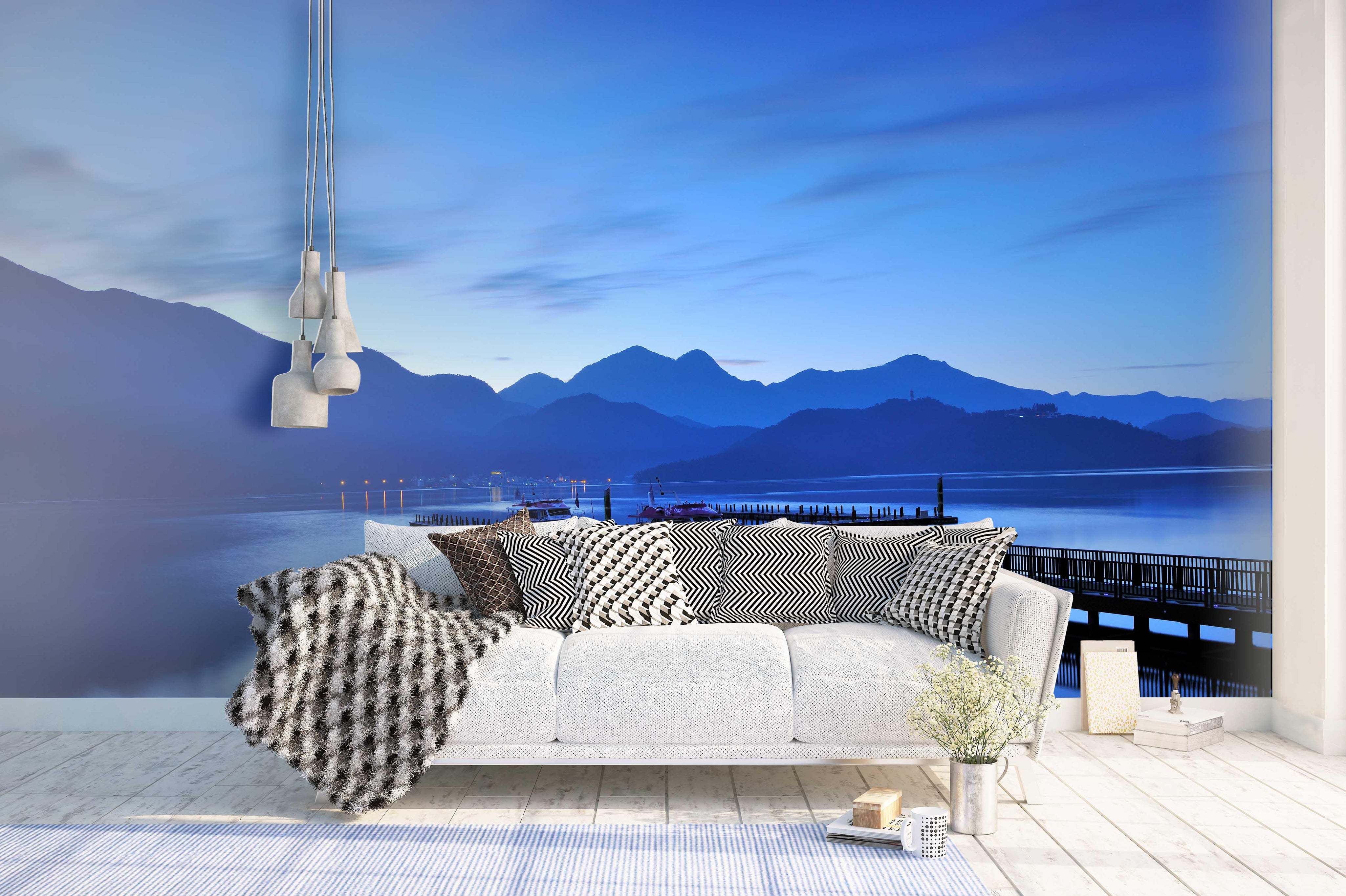 3D blue sky lake mountain wall mural wallpaper 02- Jess Art Decoration