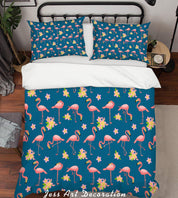 3D Cartoon Flamingo Blue Quilt Cover Set Bedding Set Pillowcases 29- Jess Art Decoration