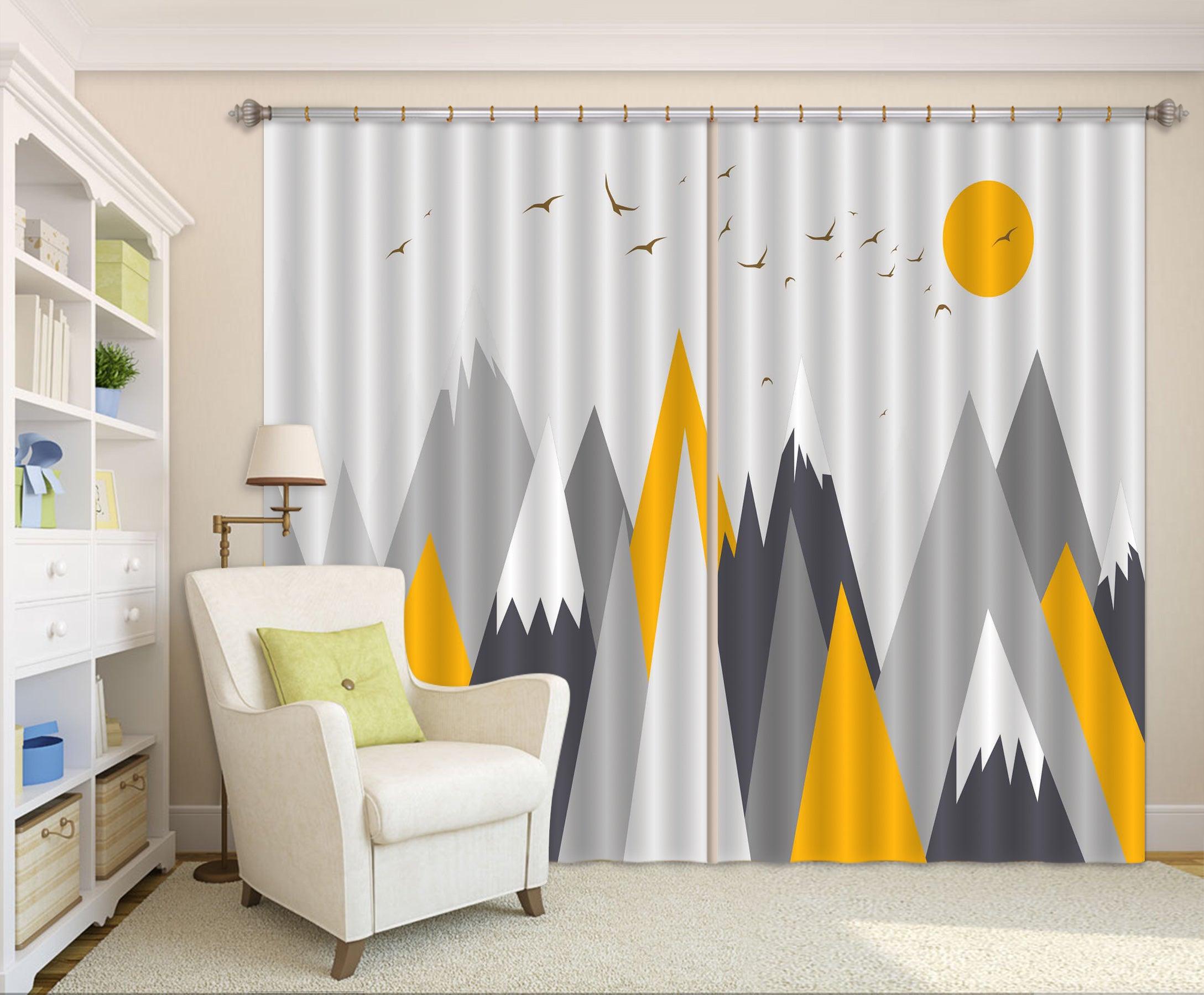 3D Cartoon Mountain Sun Bird Curtains and Drapes LQH A520- Jess Art Decoration