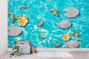 3D Pond Goldfish Lotus Leaf Wall Mural Wallpaper LQH 32- Jess Art Decoration