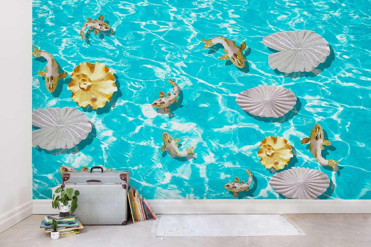 3D Pond Goldfish Lotus Leaf Wall Mural Wallpaper LQH 32- Jess Art Decoration