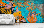 3D Colored Graffiti Woman Wall Mural Wallpaper LQH 168- Jess Art Decoration