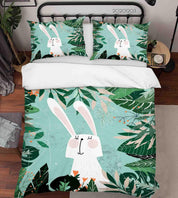 3D Cartoon Hand Drawn Green Leaves Plant Bunny Animal Quilt Cover Set Bedding Set Duvet Cover Pillowcases LXL- Jess Art Decoration
