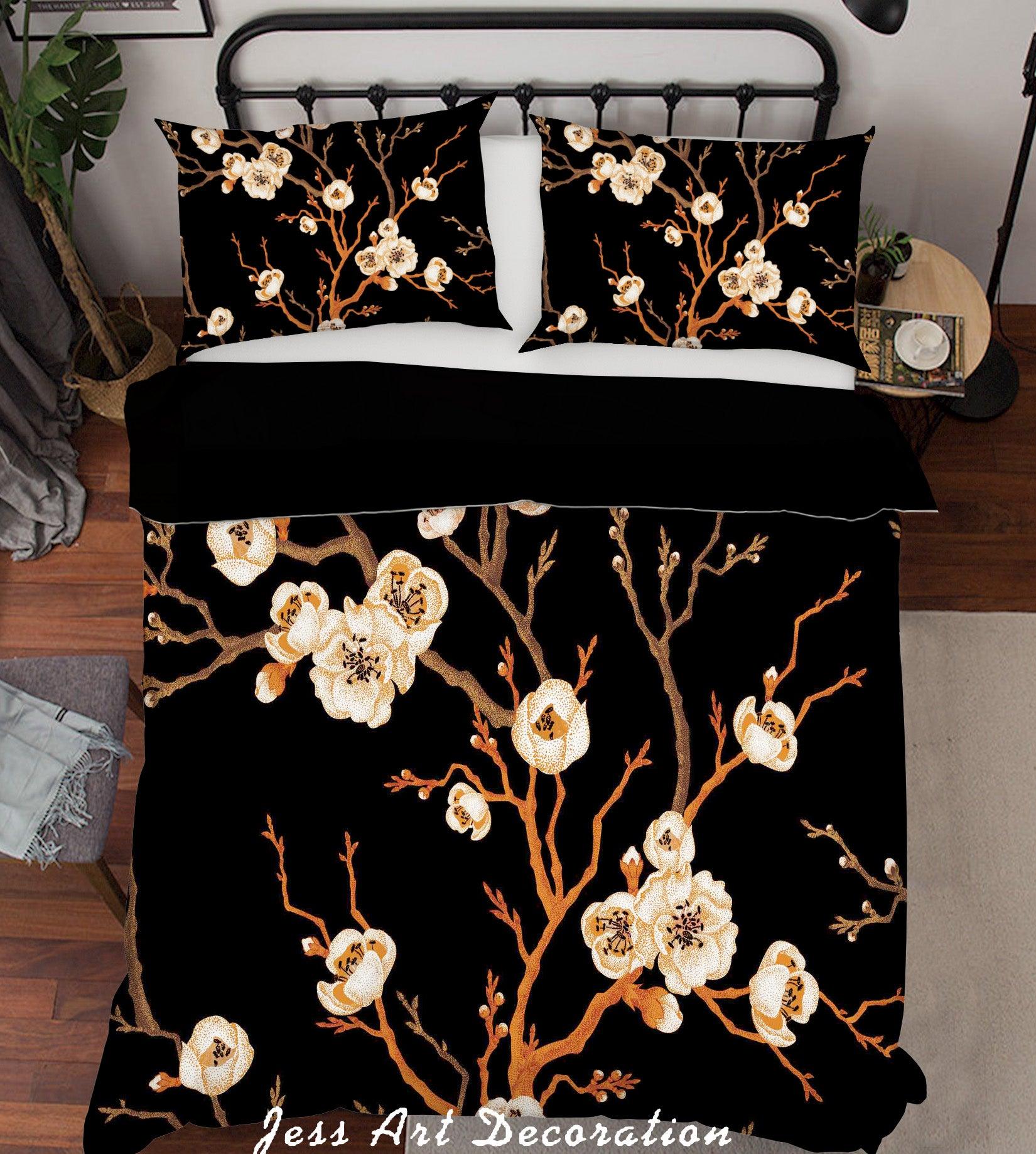 3D White Floral Black Quilt Cover Set Bedding Set Pillowcases 29- Jess Art Decoration